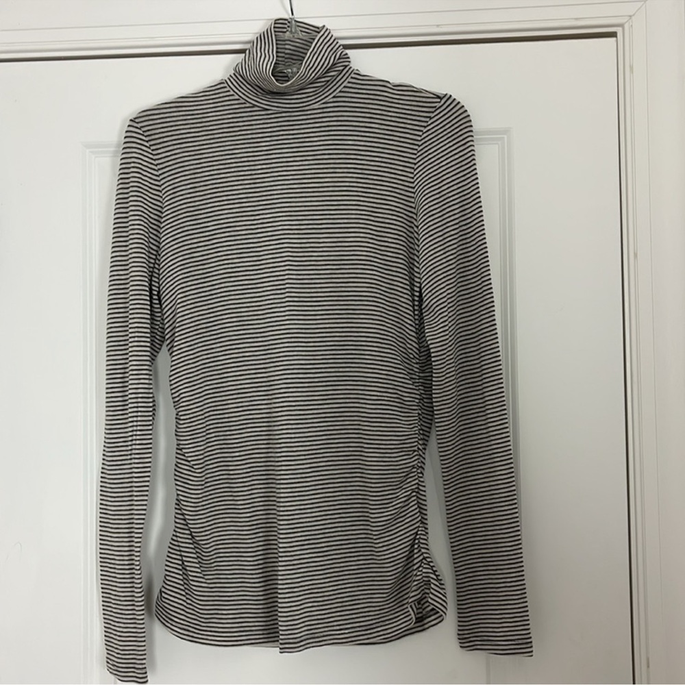 Iris Setlakwe Alpaca Blend Knit Turtleneck Striped Rouched 90s Minimalist Style